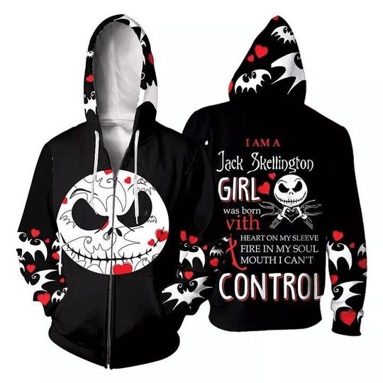 Jack Skellington Disney Hoodie, Zip 3D Hoodie
