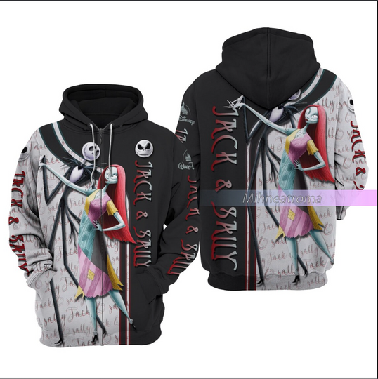 Jack Skellington And Sally Disney Hoodie, Zip 3D Hoodie