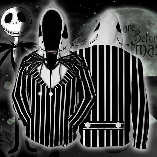 The Nightmare Before Christmas Jack Skellington Disney Hoodie, Zip 3D Hoodie
