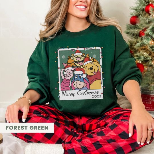 Winnie The Pooh Christmas Sweatshirt, Picture Pooh And Friends Merry Christmas Shirt, Disneyworld Christmas Shirt, Disneyland Family Party