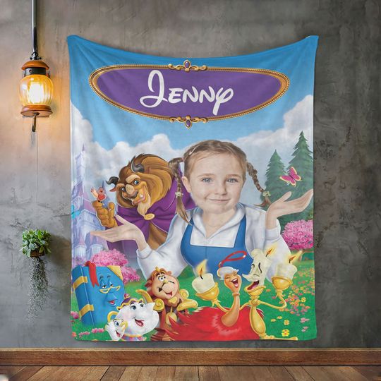 Custom Disney Belle Princess Blanket, Personalized Disney Kids Fleece Blanket