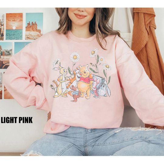 Disney Winnie The Pooh Group Flowers Portrait Sweatshirt, Winnie The Pooh Sweatshirt