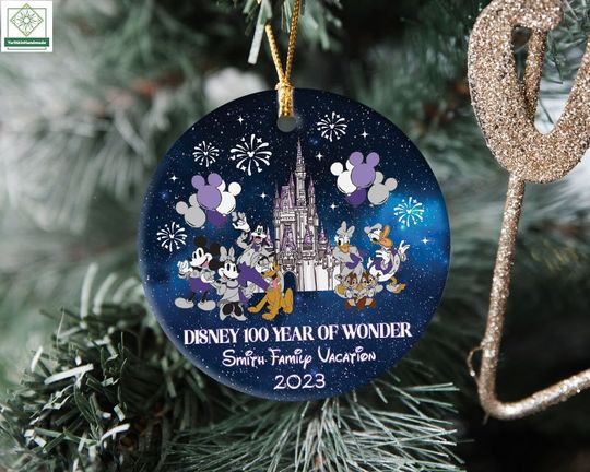 Disneyland 100 Years of Wonder Ornament, Family Christmas Vacation Ornament 2023, Mickey and Friends 100th Anniversary Ornament