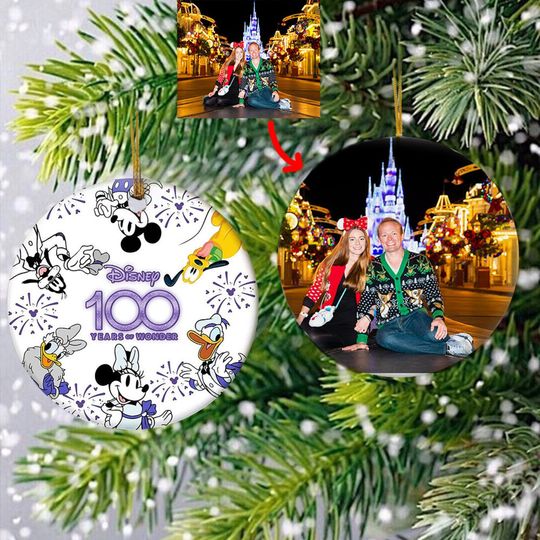 Disney 100 Years of Wonder Ornament, Custom Photo Ornament, Mickey and Friends Ornament, Disney 100th Anniversary, Disney Trip