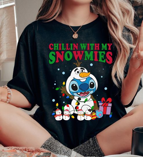 Disney Christmas Stitch Olaf Chillin With My Snowmies Tee
