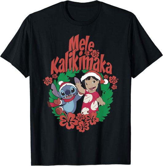 Discover Disney Lilo & Stitch Christmas Mele Kalikimaka Wreath T-Shirt