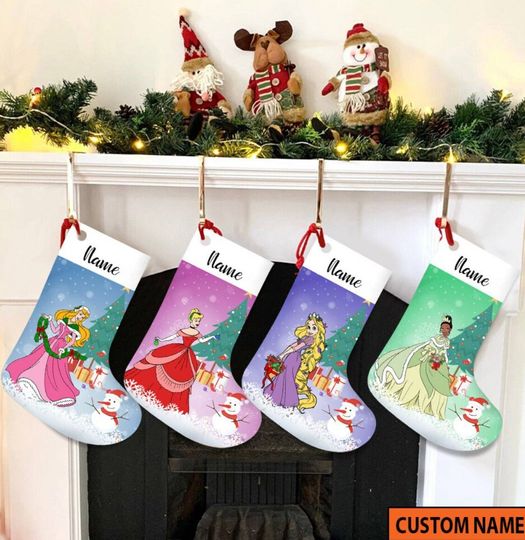 Princess Christmas Stocking, Personalized Disney Princess Stocking, 2023 Family Christmas Stockings