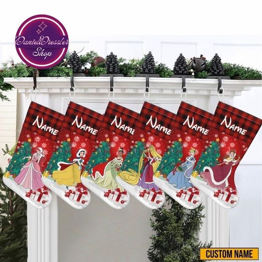 Personalized Disney Princess Christmas Stocking, Stocking With Name, Disney Princess Characters Stocking