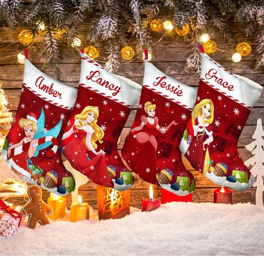 Personalized Disney Princess Christmas Stocking, Family Christmas Stocking