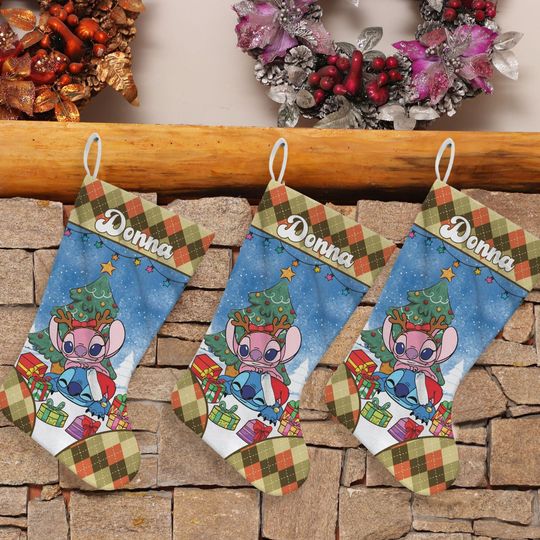 Personalized Stitch and Angel Christmas Stocking, Disney Christmas Stocking