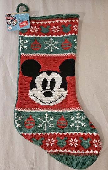 Ruz Disney Mickey Mouse 19in Red and Green Holiday Knit Christmas Stocking