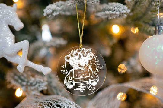 Disney Inspired Wedding Ornament, Custom Engraved Disney Wedding Ornament, Disney Christmas Ornament