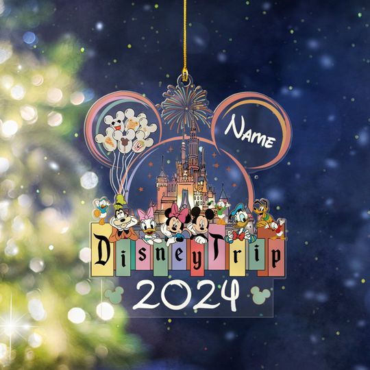 Custom Name Disney Trip 2024 Christmas Ornament, Mickey With Friends Ornament, Disney Christmas Ornament