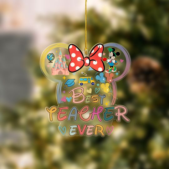 Best Teacher Ever Christmas Ornament, Minnie Mouse Ornament, Disney Christmas Ornament
