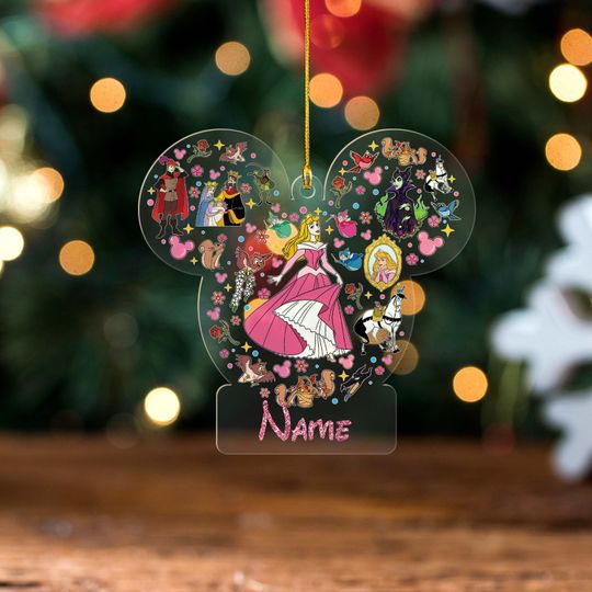 Personalized Mickey Ears Disney Princess Girl Ornament, Aurora Princess Ornament