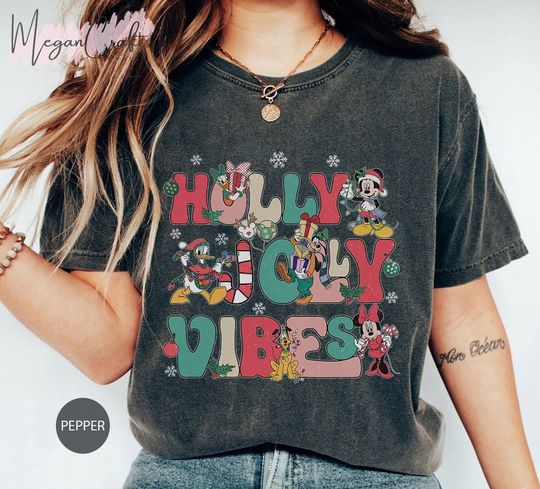 Holly Jolly Vibes Disney Christmas T-Shirt, Mickey & Friends Christmas Shirt Sweatshirt, Family Christmas Shirt, WDW Disneyland Christmas