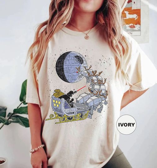 Santa Darth Vader Open Sleigh Christmas Lights Shirt, Funny Disney Star Wars Xmas Tee