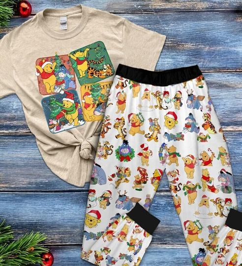 Winnie the Pooh Pajamas Set, Cartoon Disney Pajamas Set, Christmas Pajamas Set, Family Pajamas Set, Christmas Gifts