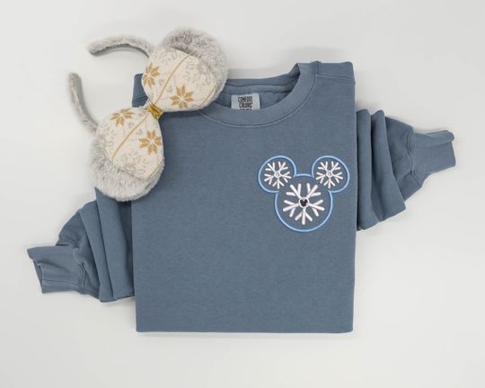 Mickey Snowflake embroidered Crewneck, Disney Christmas embroidered Sweatshirt