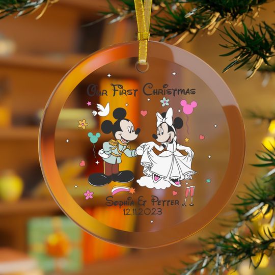 Discover Personalized Disney Wedding Glass Ornament, Mickey Minnie Ornament, Mr and Mrs Ornaments
