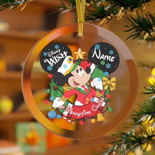 Personalized Mickey Glass Ornament, Cruise Glass Ornament, Disney Cruise Ornament