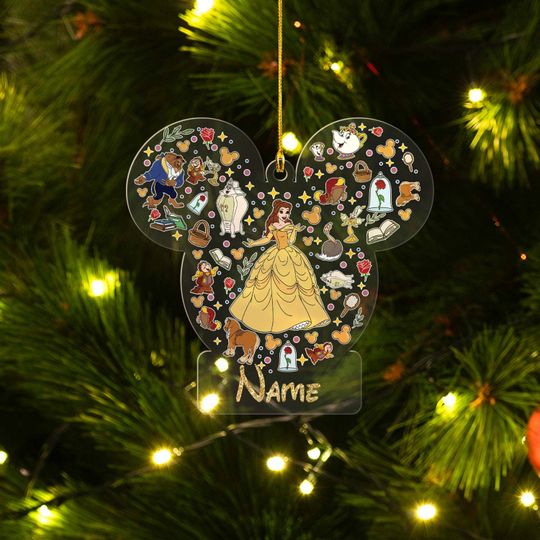 Personalized Mickey Ears Disney Princess Ornament, Belle Christmas Ornament