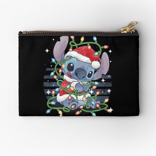 Lilo And Stitch Christmas Lights Portrait Disney Christmas Makeup Bag