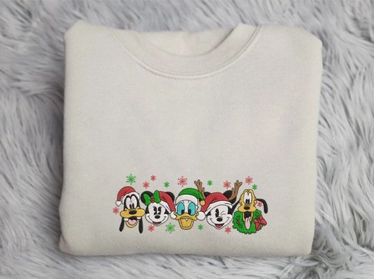 Christmas Mickey and Friends Embroidered Sweatshirt, Disneyland Christmas Embroidered Sweatshirts