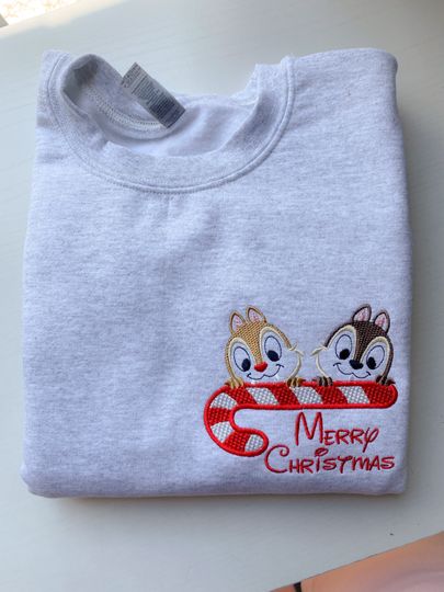 Chip and Dale Merry Christmas Embroidered Sweatshirt | Disney Christmas Embroidered Sweatshirts