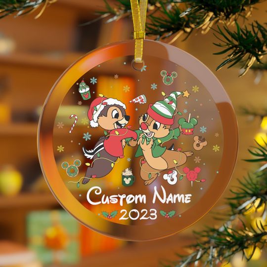 Chip and Dale Christmas Glass Ornament, Disney Christmas Glass Ornament
