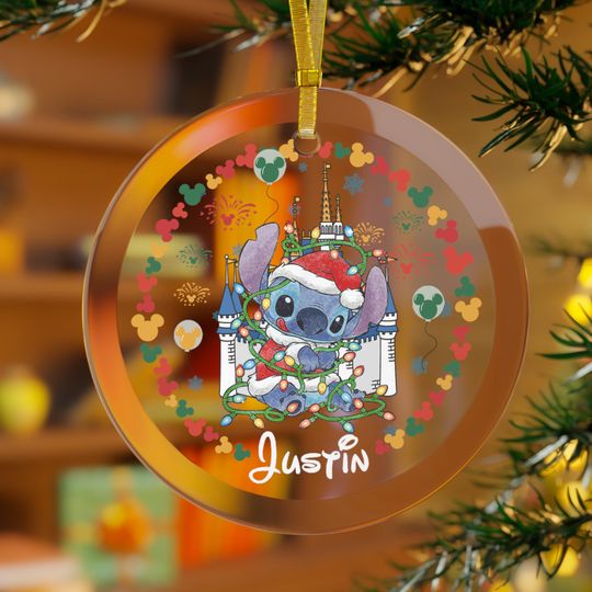 Personalized Stitch Glass Ornament, Stitch Christmas Ornament, Disney Christmas Ornament