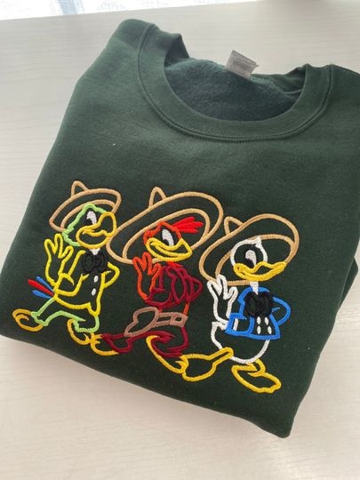Three Caballeros Embroidered Sweatshirt | Disney Epcot Embroidered Crewneck | Disney Embroidered
