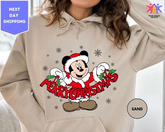 Discover Mickey Mouse Merry Christmas Hoodie, Xmas Mickey Santa Hoodie, Christmas Disney Hoodie