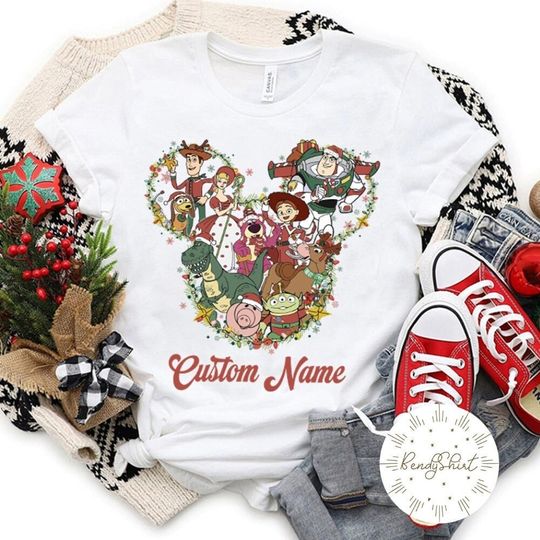 Personalized Disney Pixar Toy Story Christmas Shirt, Toy Story Characters Christmas Wreath Lights