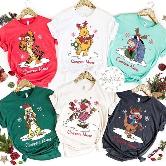 Personalized Disney Winnie The Pooh Christmas Lights Shirt, The Pooh and Friends Very Merry Christmas Party 2023