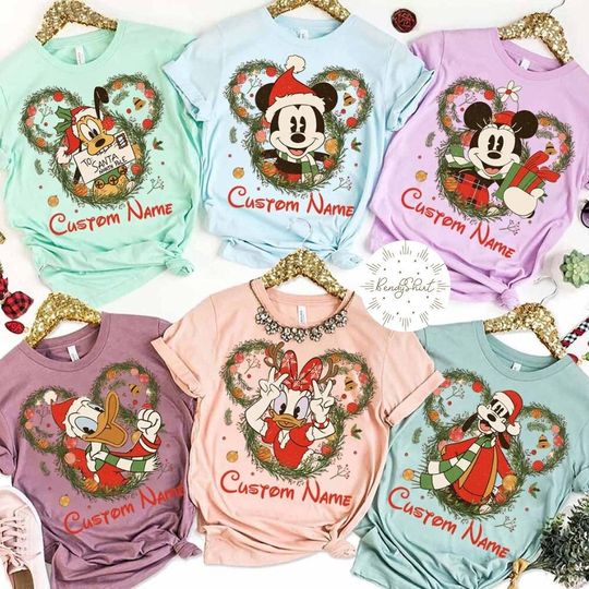 Personalized Disney Christmas Wreath Ornament Shirt, Mickey and Friends Merry Christmas 2023