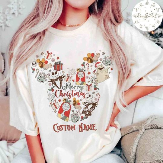 Personalized Disney The Nightmare Before Christmas Shirt, Mickey Ears Jack Skellington Merry Christmas 2023