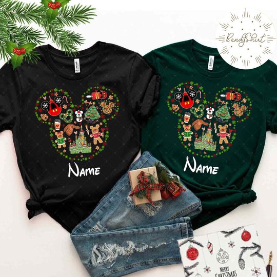 Discover Personalized Disney Christmas Shirt, Disney castle Mickey Minnie Gingerbread Christmas tree shirt