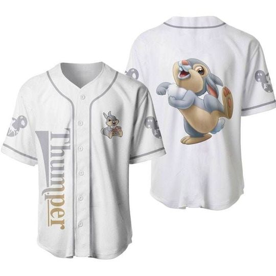 Thumper Rabbit Bambi Gray Stripes Patterns Disney Unisex Cartoon Baseball Jersey