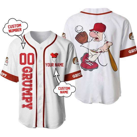 Grumpy Dwarf White Dark Red Disney Baseball Jersey, Custom Disney