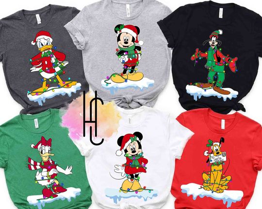 Disney Mickey And Friends Characters Christmas Lights Custom Shirt