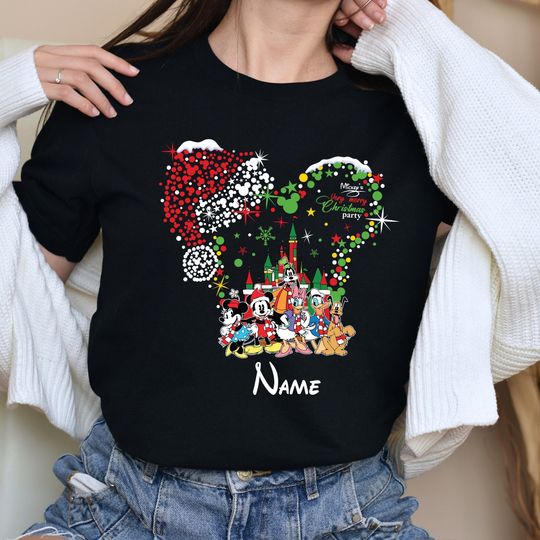 Custom Disney Christmas Shirt, Mickey Merry And Bright Glitter Christmas Lights