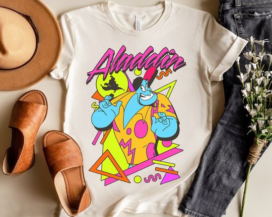 Disney Aladdin Funny Genie Retro 90s Style Portrait Shirt, Magic Kingdom WDW Trip Unisex T-shirt