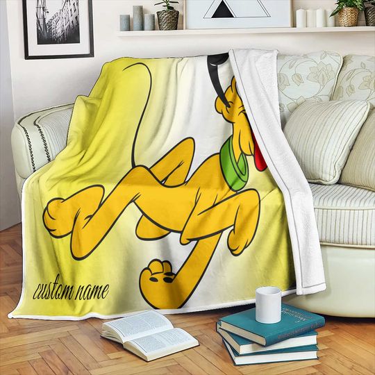 Two Layers Blanket Disney Pluto Custom Name Printed Bedspread  Travel Camping Blanket Christmas Gift