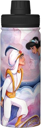 Disney Aladdin and Jasmine Stainless Steel Water Bottles Sports Lid