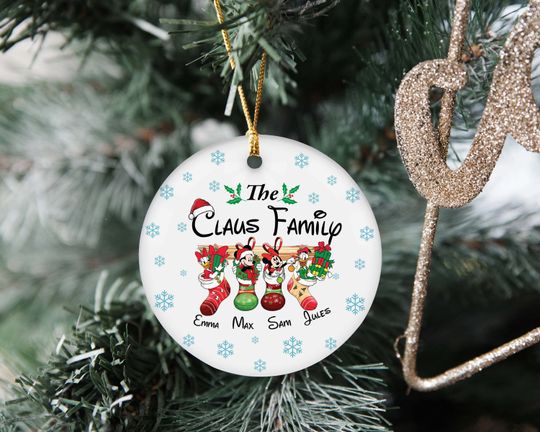 Disney Christmas Clause Family Ornament, Custom Name Disney Christmas Gift Ornament for Family, Disney Christmas Ornament