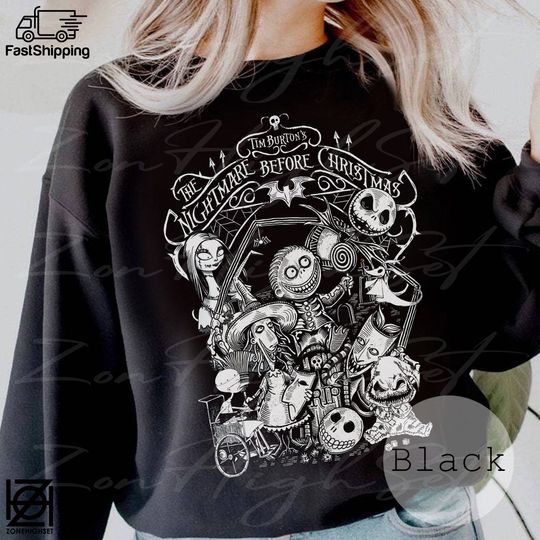 Retro Nightmare Sweatshirt, Vintage Halloween Characters Trendy Disney Halloween Squad