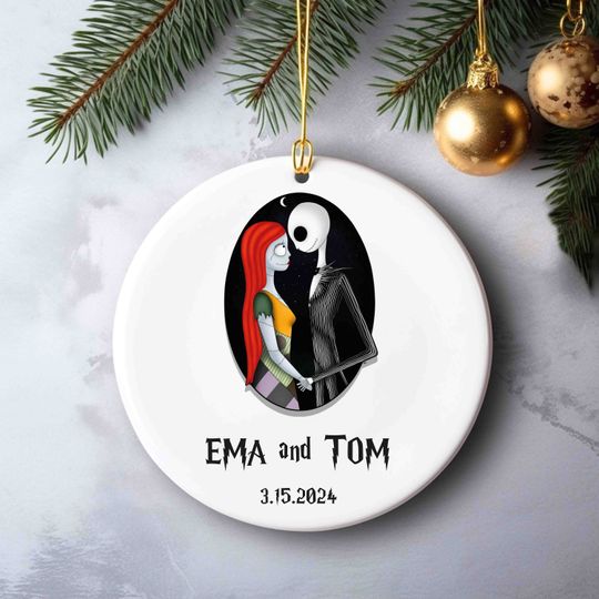 Nightmare Before Christmas, Jack & Sally Ceramic Ornament, Christmas Gift, Disney Ornament