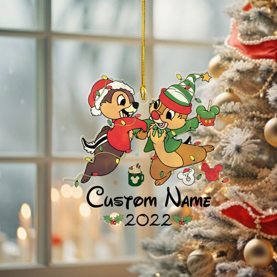 Custom Name Chip and Dale Christmas Ornament, Disney Chipmunks Ornament