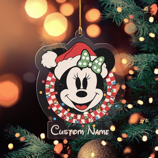 Custom Name Minnie Mouse Christmas Ornament, Santa Minnie Ornament, Vintage Disney